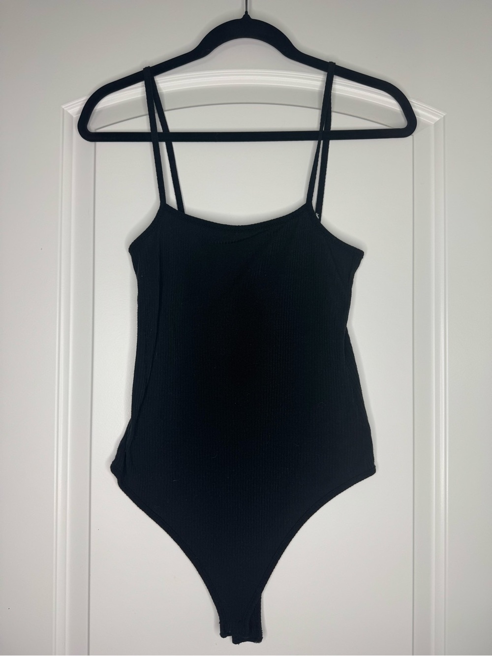 Black Ribbed Single Strap Bodysuit